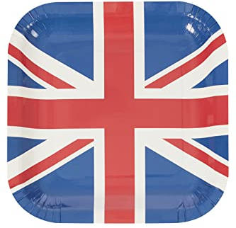 Smiffys Costume and Party Store Lot de 8 assiettes carrées en carton Motif Union Jack Rouge Blanc Bleu