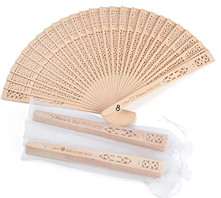 Handfächer aus Holz, personalisierbar, personalisierbar, für Hochzeitsgeschenke, Persönlichkeitsfächer, Gast-Party-Geschenke, personalisierbarer Faltfächer (ausgehöhlt, 100 Stück)