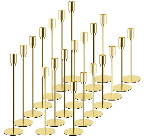 Kerzenständer Gold 21 Stück,7 Sets 33/28/23cm Stabkerzenhalter, Vintage Deko Kerzen Ständer,Kerzenhalter für Hochzeit, Catering, Party, Heimdekoration,Kerzenhaltern für 3/4-Zoll-Kerzen