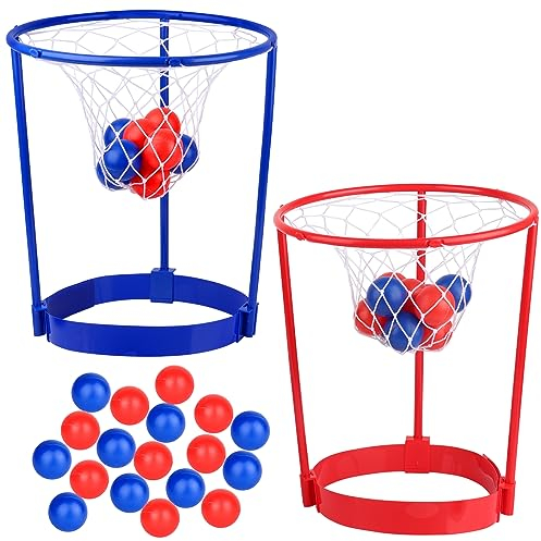 2 Pack Head Hoop Basketball Partyspiel für Kinder und Erwachsene Karnevalsspiel Verstellbarer Korb Netz Stirnband mit 20 Bällen für Karneval Party Geburtstag Party Familie Indoor Outdoor Spiel (Rot +