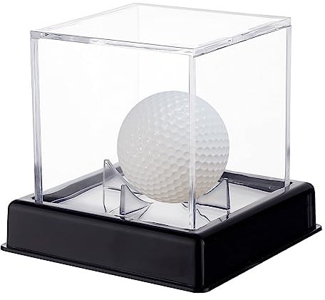 AHANDMAKER Golf Ball Display Case, Acrylic Square Golf Ball Holder Stand, Transparent with Black Base, 4.2 x 4.2 x 3.86 Inch