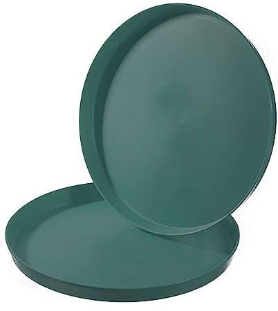 PATIKIL 11 Restaurant Serving Trays, 2 Pcs Round Non-Slip Food Service Tray Platter Reusable Plastic Fast Food Serving Tray for Bar Coffee Home Cafeteria Hotel, Dark Green