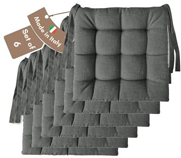 Il Tuo Artigiano Design Set mit 4 oder 6 Sitzkissen für Küchenstühle, hergestellt in Italien, Set mit 6 Stück, 40 x 40 cm, Dicke 6 cm - Polsterungen aus Schaumstoff und weichem Acryl (6, Grau)