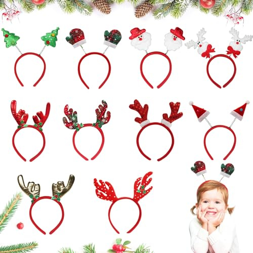 Weihnachts Haarreif Set - 10 Stück Kopfschmuck, Rentier Geweih, Haarschmuck Und Accessoires - Partyhüte für Kinder Und Erwachsene