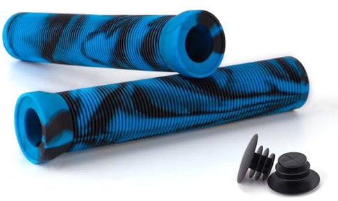 Scooter Grips Fahrradlenkergriffe mit Spundenden, flanschlose Lenkergriffe aus weichem Gummi, Mountainbike-Griffe, Griffe für Stunt-Scooter, MTB, BMX, Urban Bike, Dreirad, Rollstuhl Schwarz Blau