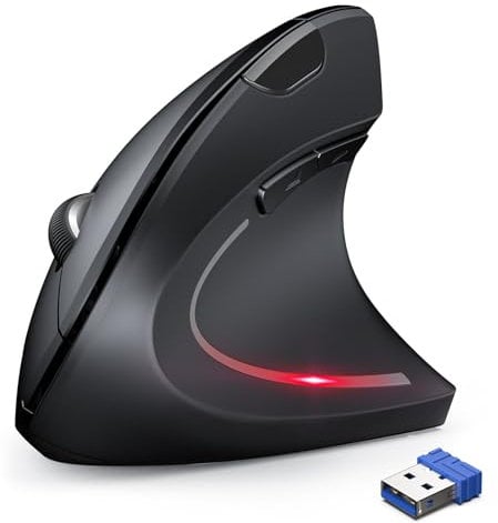 TechRise Ergonomic Mouse, 4800 DPI Wireless Vertical Mouse, 2.4G Optical Computer Mouse with 5 Adjustable DPI, Silent Mouse with 6 Ergo Buttons for PC/Laptop/Mac, Black