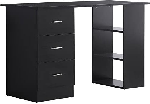 HOMCOM Scrivania PC con 3 Ripiani e 3 Cassetti per Camera e Ufficio, Scrivania Moderna in Legno MDF Salvaspazio, 120x49x72 cm, Nero