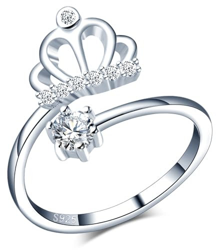 CPSLOVE Elegante Damen Silber Verstellbare Ringe 925 Sterling Silber Mädchen Krone mit Zirkon Funkelnder Offener Ring