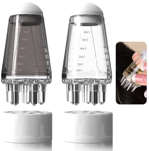 Leogony 2PCS Hair Oil Applicator Bottle and Scalp Massager, Portable Liquid Hair Oil Dispenser, Comb Massage with Roller Ball (White+Gray)