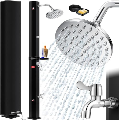 KESSER® Douche solaire de jardin, 60 l, avec étagère de douche en métal et capot de protection, eau chaude, max. 60 °C, sans raccordement électrique, douche de piscine, camping, pommeau de douche à