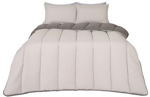 OHS Coverless Duvet Double 10.5 Tog, Reversible Travel Double Washable Summer Camping Soft Warm Comfy Bedding With Pillowcase, Grey/Silver, BE002265