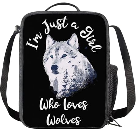 SEANATIVE Weiche isolierte Lunchtasche für Kinder, Motiv: Wolf liebt Schule, Studenten, Lunchbox-Behälter, G-2-12