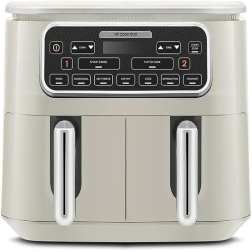 Karaca Air Cook 2-in-1 Dual XXXL Air Fryer with Stew Function, 8L, 2500W, 6 Cooking Functions, Large Meal Volume with Less Fat, Odourless and Smokeless, Adjustable Cooking Time, Starlight