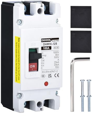 DIHOOL DC Leistungsschalter 2P 1000V 100A mit Schraubklemmen - DC Sicherungsautomat für PV-Anlagen, Batteriespeicher | Überlastschutz