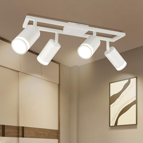Dehobo LED Deckenstrahler 4 Flammig Weiß GU10, Deckenlampe Strahler Schwenkbar 450°, Deckenspots für Küche Schlafzimmer Wohnzimmer, Nein Leuchtmittel