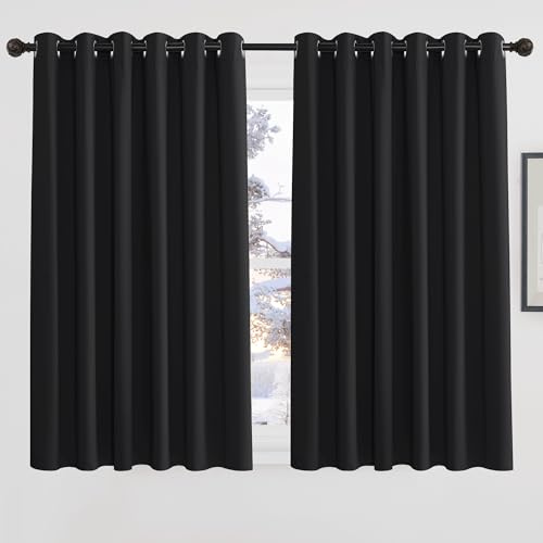 PONY DANCE Blackout Eyelet Curtains, Black, 2 Panels, 90 x 54 Inch | Thermal Insulated 54 Inch Drop Extra Wide Curtains for Bedroom, Energy Saving & Room Darkening Drapes for Living Room