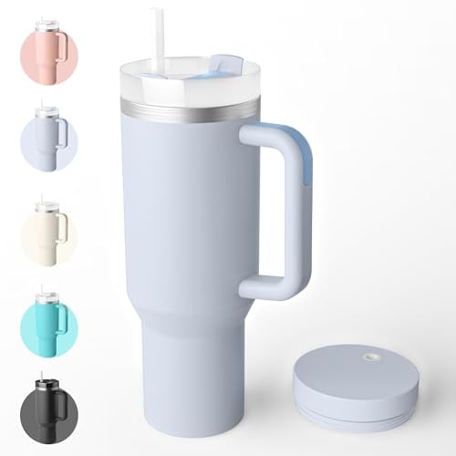 Bailkind 1182mL 40oz Mug Isotherme Antifuites en Acier Inox, Double isolée sous Vide Tasse Isotherme sans BPA, avec 2 Paille 2 Couvercles de Tasse Brosses de Nettoyage-Charbon