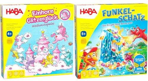 HABA 304539 - Einhorn Glitzerglück - Wolkenstapelei, kooperatives Stapelspiel & Funkelschatz Brettspiel, Kinderspiel des Jahres 2018, Mitbringspiel für 2-4 Spieler ab 5 Jahren