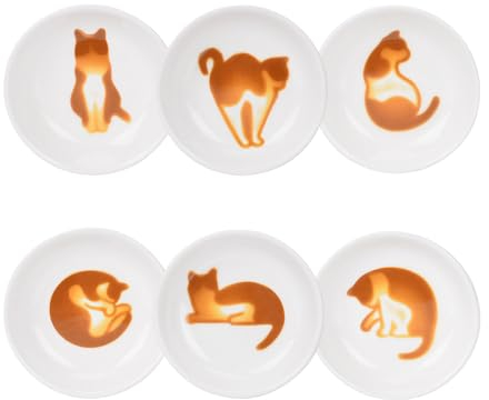 XinHuiGY Set di 6 piatti in ceramica a forma di gatto, per salse e condimenti, per sushi e soia, piatti da portata, in porcellana, piccolo porta bustine di tè, regalo per gli amanti dei gatti