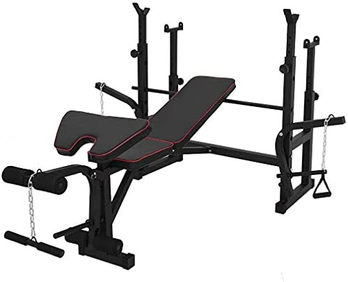 FHPEWXDG Fitness Home Hantelbank Multifunktionale Gewichtheberbank, Drückbank mit Langhantelablage, Hantelbank mit Kniebeugenablage für Zuhause