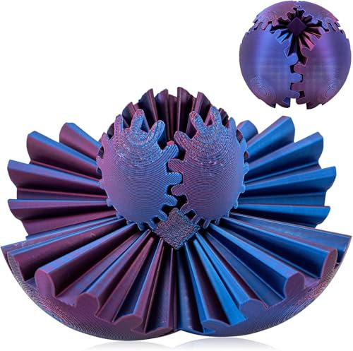 3D-Gedruckter Zahnradball,Zahnrad Kugel Spielzeug für Stressabbau und Angstbewältigung,Steampunk Whirling Wonder Fidget,Kreatives Zahnradball-Spielzeug,Geschenk für Kinder und Erwachsene (Blau-Purpur)