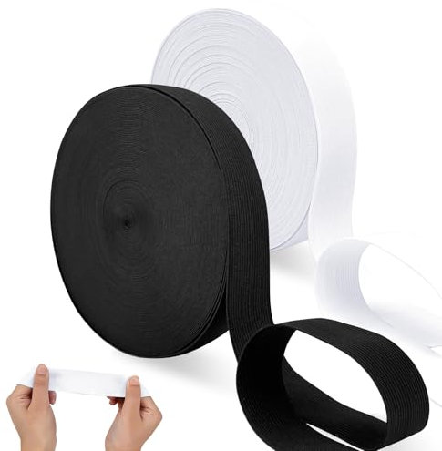 Gummiband 30mm breit, 2 Stück 20 Meter Schwarz Weiß Elastisches Band, Gummiband Schwarz Gummilitze Zum Nähen, Hosengummi Breit Gestrickte Nähzubehör, Elastic Band Für Handwerk Schneiderei Hosen