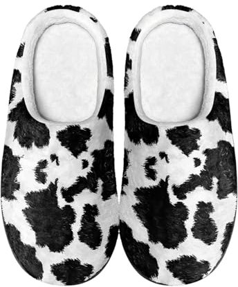 Suhoaziia Damen Indoor Winter Home Hausschuhe Herren Warme Hausschuhe Anti-Rutsch-Sandalen Leichte Frottee Hausschuhe, Kuhfell-Aufdruck, 6/6.5 UK Men/ 8/9 UK Women