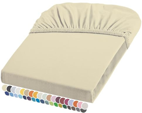 liebling Elasthan Spannbetttuch 90x200 bis 100-220 cm, mit Rundumgummizug, Blickdicht faltenfrei & atmungsaktiv, Ökotex 100, Matratzen bis 26 cm Höhe, vanille