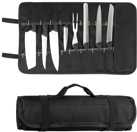 Zasjon Sac à Couteaux de Chef en Oxford 22 Emplacements Trousse De Couteaux Chef Professionnel, Portable Couteau de Chef Roll Sac pour Couteaux de Cuisine (Sac Seulement)