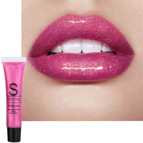 Hot Pink Glitter Lip Gloss Shimmering Rosy Pink Lipgloss, Moisturizing Hydrating Metallic Shiny Lipstick Non-sticky Plumping up Bright Pink Lip Stain, Gift for Women