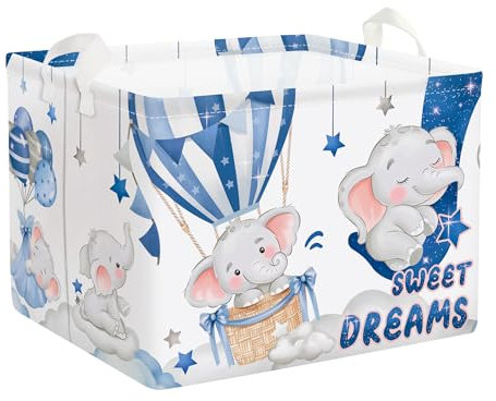 HUUMONSS Schlafende Tiere Kinder Wäschekorb Faltbar für Jungen Mädchen Groß Kleidung Spielzeug Aufbewahrungskorb für Kinderzimmer Bad, Elefant, 36L