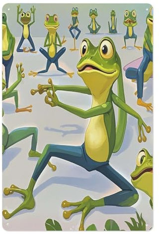 JTREWBV Eisenblech zum Aufhängen, Motiv: Yoga-Frosch, Poster, Metallschild, Wanddekoration, Eisenschild, Kunst, Wohnaccessoires