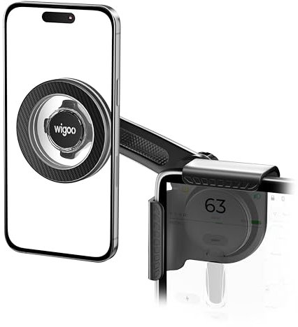 Wigoo Phone Holder for Tesla Accessories【No Glue Required, Silicone Clip, No Blocking View】 Screen Phone Mount Fit for Model 3/Y/X/S Suit for All iPhone & Android Phones with Magnetic Ring