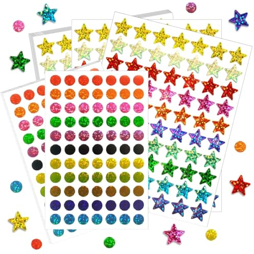 3640 pegatinas infantiles con estrellas redondas con purpurina, 10 colores, 1,5 cm, estrellas brillantes, 1 cm, puntos adhesivos de colores láser para calendarios, manualidades, decoración de álbumes