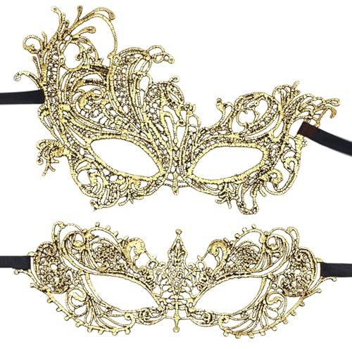 2PCS Gold Masquerade Masks Venetian Eye Mask Venetian Women Mask Mardi Gras Party Evening Prom Costume Mask, 21 x 8cm,Funny Face Masks,Gold Masquerade
