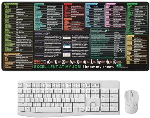 Excel Shortcuts Mouse Mat, Non-Slip Mouse Mat with Essential Formulas Large Computer Mat for Office & Home Use Natural Rubber Base (300x800mm A)