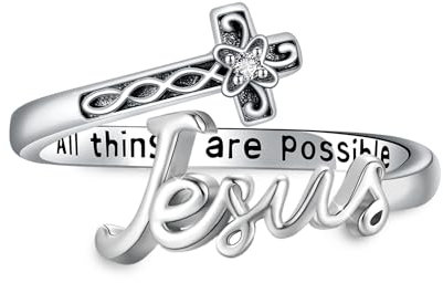 Kreuz Ringe für Frauen 925 Sterling Silber Jesus Kreuz Ring Jesus Glaube über Furcht Hoffnung Löffel Ringe christliche Religion Schmuck für Frauen Tochter Freund