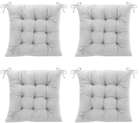 Wapasezyar Lot de 4 coussins de chaise - 40 x 40 cm - Rembourrés avec cordons de serrage - Pour salle à manger, bureau - Gris
