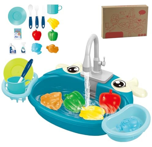Gioca a lavandino con giocattoli per bambini che giocano a ruolo di acqua corrente con rubinetto rotazione, gioca alimentare per cibi e utensili da cucina Sinish Playset cucina per bambini