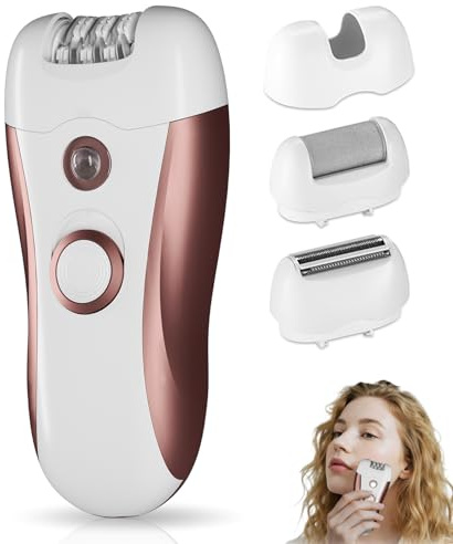 Epilatore da donna 4 in 1 per il viso con luce a LED, per rimozione dei peli del viso, mento, corpo, zona bikini, gambe, braccia, portatile, lima elettrica per piedi