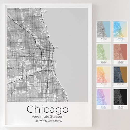 Mapdify Chicago personalisiertes Stadtposter, dein Lieblingsort als Wandposter, Karte deiner Stadt, personalisiertes Andenken an Chicago – Stil: Pure