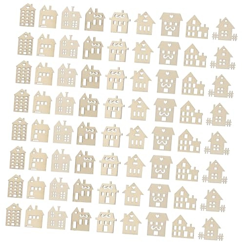 Kinderholzhaus für Kinder 100 Stück Unbemalte Holzscheiben | Holzhaus Miniatur, Selbstgemacht Holzspäne zum Bemalen, Beige Holzstücke für Bastelarbeiten