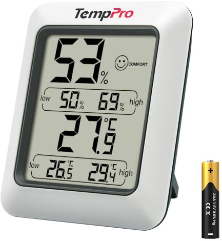 TempPro Thermo-Hygrometer Innen Raumthermometer Innen Hygrometer Digital | Luftfeuchtigkeitsmessgerät Innen mit Komfortanzeige, MIN/MAX-Speicher, Magnet & Standfuß, für Raumklima ( Ex-ThermoPro )
