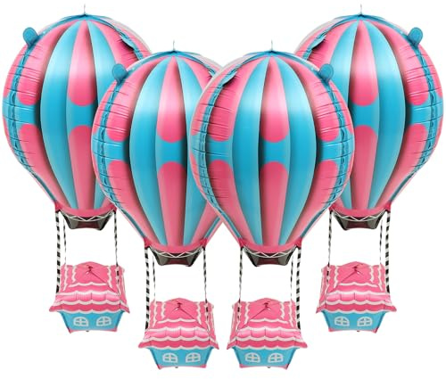 OKUMEYR 4 Stück Heißluftballon Aluminiumfolienballons 22 Zoll Türkis Pink Partydekoration Kindergeburtstag Babyparty Fotohintergrund Luftdicht