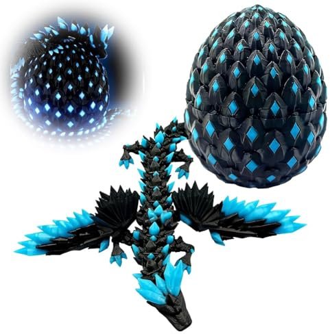 3D imprimé Drachenei avec Dragon, dans l'obscurité Cool imprimante 3D articulaires Fidget Jouet, Bureau à la Maison décor, Cadeau pour Enfants, Adolescent (Nightglow Bleu)