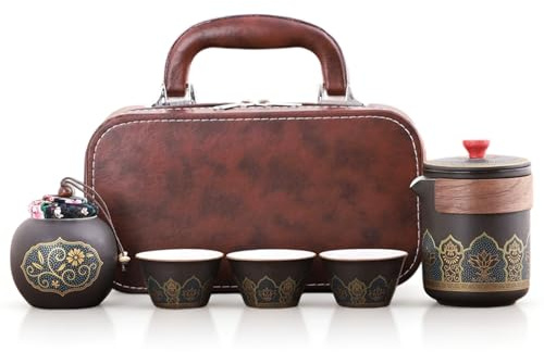 Ensemble de théière japonaise, service à thé de voyage, service à thé japonais, portable en porcelaine, 1 théière (250 ml) + 3 tasses à thé (46 ml) + 1 boîte à thé (180 ml), ensemble de théière