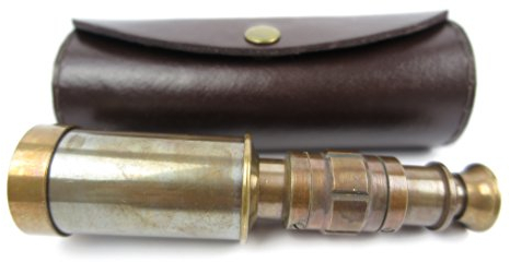 Clever-Deko antikes altes Fernrohr Fernglas Messing mit Kunstleder Etui Tasche Mini - Teleskop