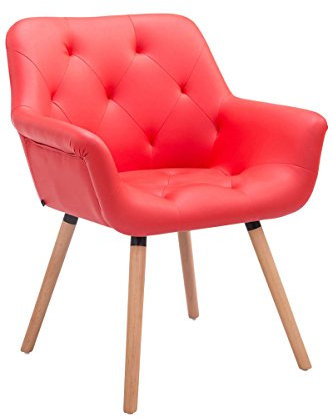 CLP Esszimmerstuhl Cassidy mit Kunstlederbezug und sesselförmigem Sitz I Retrostuhl mit Armlehne, Farbe:rot, Gestell Farbe:Natur