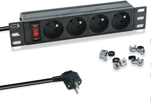 WAYTEX 37489 PDU Multiprise Rackable 10 Pouces Bandeau 4 Prises avec Interrupteur pour Coffret