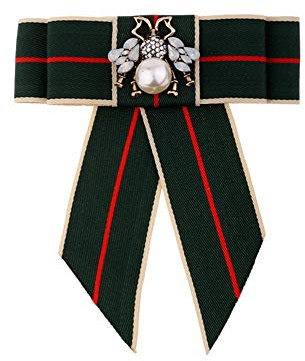 Vpang Schleifen-Brosche mit Kristall-Biene, vorgebunden, Brosche, Anstecknadel, gestreifte Fliege für Frauen, Hochzeit, Party, Fliege, Groß, Kunstperle